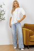 Embroidered Cable Knit Puff Sleeve Sweater Top