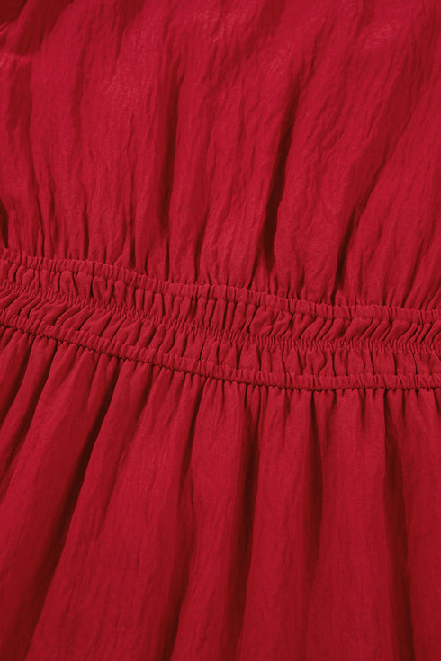 Embroidered Cinched Waist Tiered Long Sleeve Maxi Dress