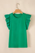 Embroidered Clover Ruffled Sleeve Ribbed Knit Shirt