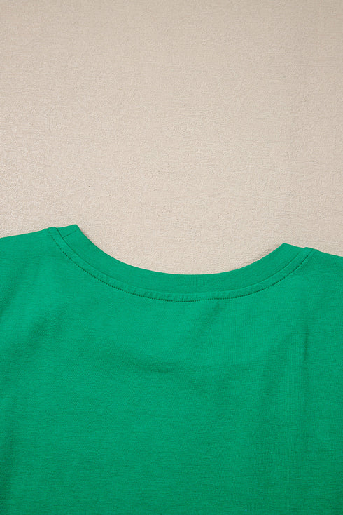 Embroidered Clover Ruffled Sleeve Ribbed Knit Shirt