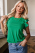 Embroidered Clover Ruffled Sleeve Ribbed Knit Shirt