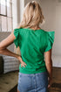 Embroidered Clover Ruffled Sleeve Ribbed Knit Shirt