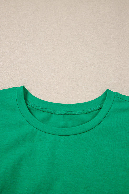 Embroidered Clover Ruffled Sleeve Ribbed Knit Shirt