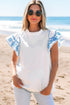 Embroidered Cotton Ruffle Sleeve Frilled Collar Woven Blouse