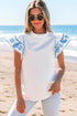 Embroidered Cotton Ruffle Sleeve Frilled Collar Woven Blouse