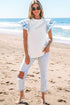 Embroidered Cotton Ruffle Sleeve Frilled Collar Woven Blouse