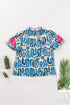 Embroidered Detail Puff Sleeve Frilled Neck Abstract Print Blouse