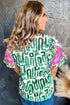 Embroidered Detail Puff Sleeve Frilled Neck Abstract Print Blouse