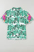 Embroidered Detail Puff Sleeve Frilled Neck Abstract Print Blouse