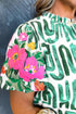 Embroidered Detail Puff Sleeve Frilled Neck Abstract Print Blouse