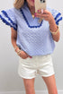 Embroidered Eyelet Floral Texture Rick Rack Ruffle Sleeve Blouse