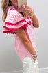 Embroidered Eyelet Floral Texture Rick Rack Ruffle Sleeve Blouse