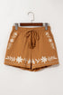 Embroidered Floral Bohemian Tassel Elastic Waist Casual Shorts