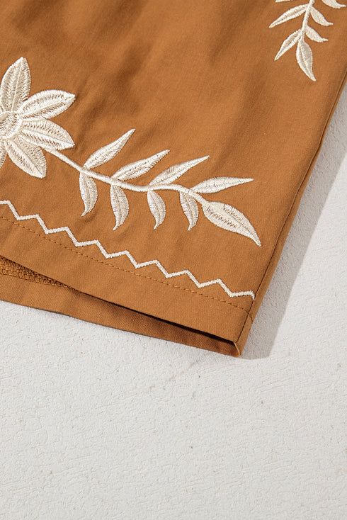 Embroidered Floral Bohemian Tassel Elastic Waist Casual Shorts