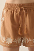 Embroidered Floral Bohemian Tassel Elastic Waist Casual Shorts