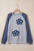 Embroidered Floral Patch Graphic Raglan Long Sleeve Top
