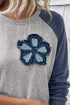 Embroidered Floral Patch Graphic Raglan Long Sleeve Top