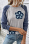 Embroidered Floral Patch Graphic Raglan Long Sleeve Top