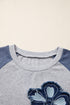 Embroidered Floral Patch Graphic Raglan Long Sleeve Top