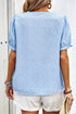 Embroidered Floral Puff Sleeve Notched V Neck Blouse