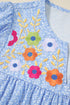Embroidered Floral Puff Sleeve Notched V Neck Blouse
