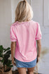 Embroidered Floral Puff Sleeve Notched V Neck Blouse