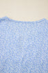 Embroidered Floral Puff Sleeve Notched V Neck Blouse