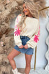 Embroidered Floral Sleeve Drop Shoulder Crewneck Sweater