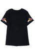 Embroidered Floral Sleeve Relaxed Crew Neck Tee