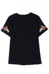 Embroidered Floral Sleeve Relaxed Crew Neck Tee
