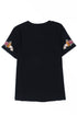 Embroidered Floral Sleeve Relaxed Crew Neck Tee