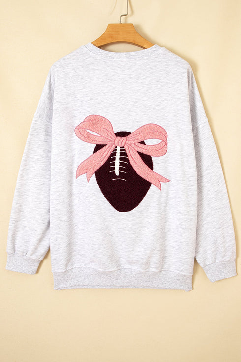 Embroidered Football Bow Back Long Sleeve Game Day Sweatshirt