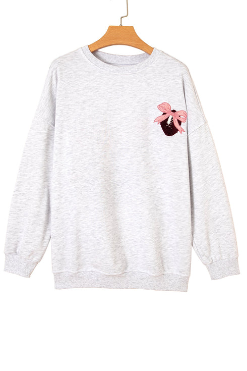Embroidered Football Bow Back Long Sleeve Game Day Sweatshirt