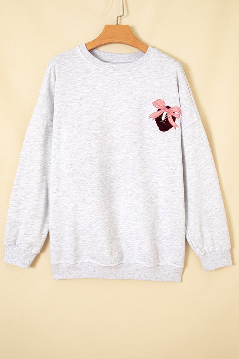 Embroidered Football Bow Back Long Sleeve Game Day Sweatshirt