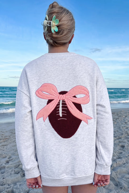 Embroidered Football Bow Back Long Sleeve Game Day Sweatshirt