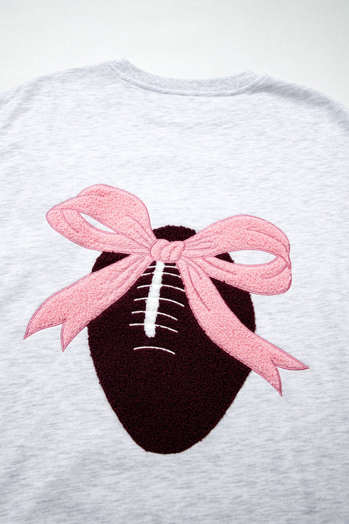Embroidered Football Bow Back Long Sleeve Game Day Sweatshirt