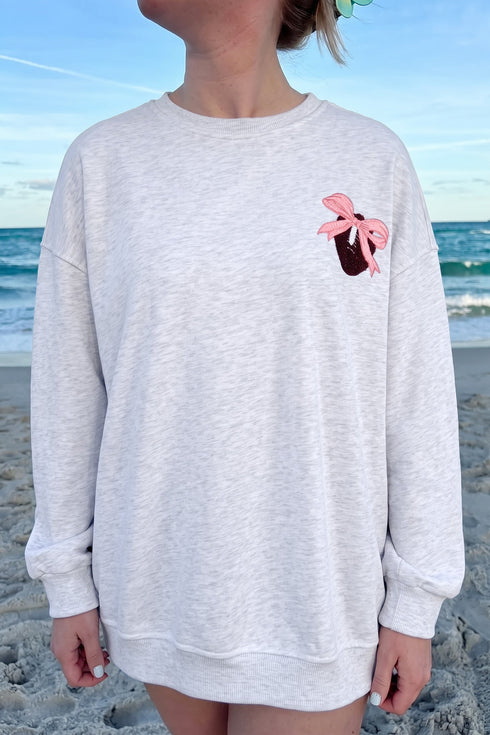 Embroidered Football Bow Back Long Sleeve Game Day Sweatshirt