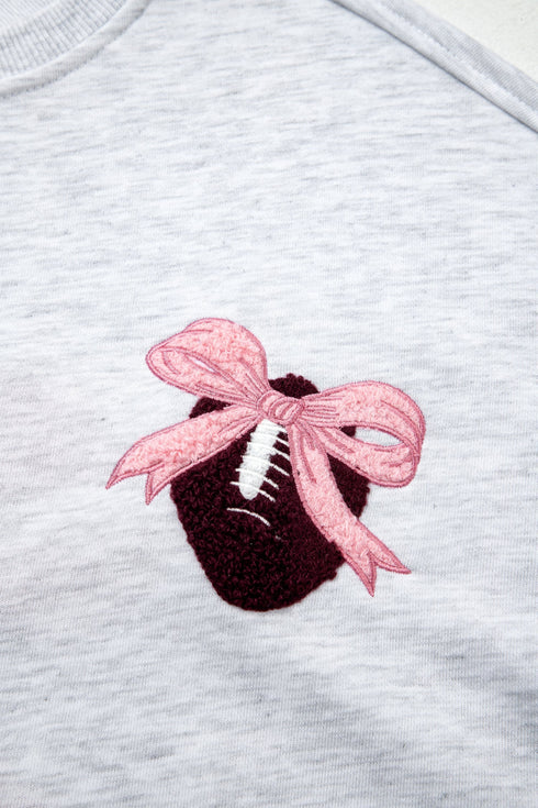 Embroidered Football Bow Back Long Sleeve Game Day Sweatshirt