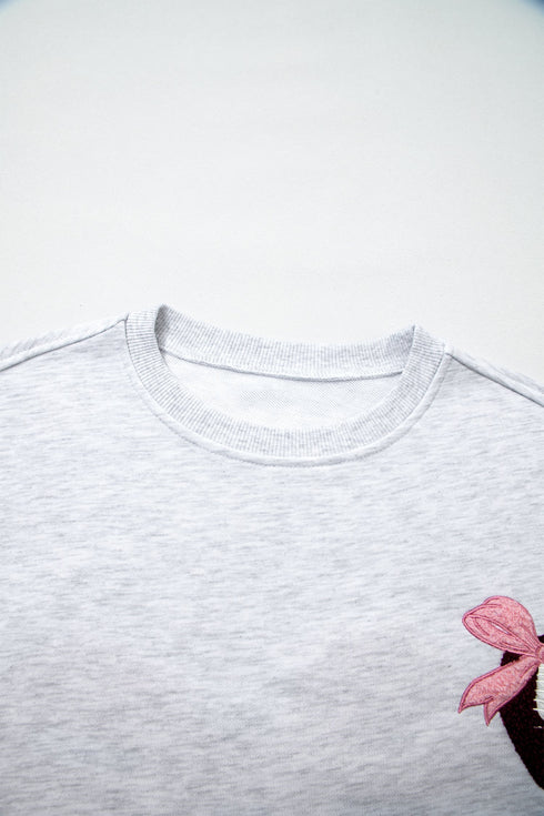 Embroidered Football Bow Back Long Sleeve Game Day Sweatshirt