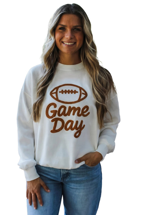 Embroidered Game Day Rugby Graphic Casual Crewneck Sweatshirt