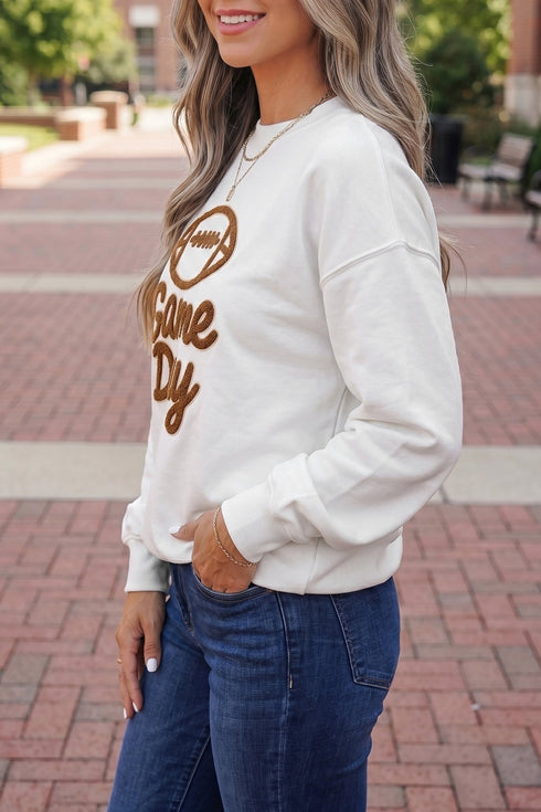 Embroidered Game Day Rugby Graphic Casual Crewneck Sweatshirt