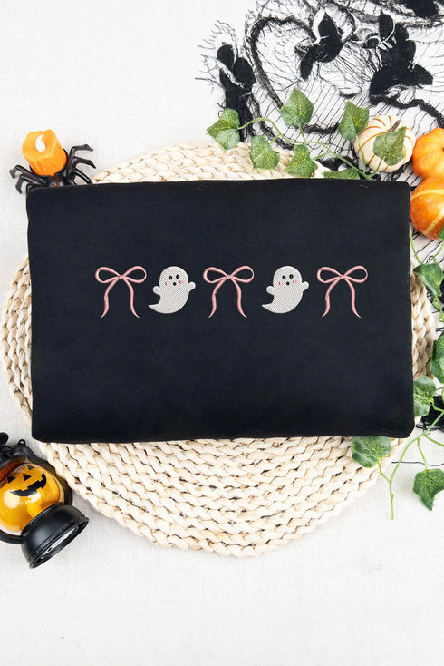 Embroidered Ghost Bow Graphic Crew Neck Tee