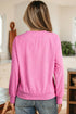 Embroidered Graphic Ribbed Texture Long Sleeve Top