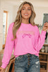 Embroidered Graphic Ribbed Texture Long Sleeve Top