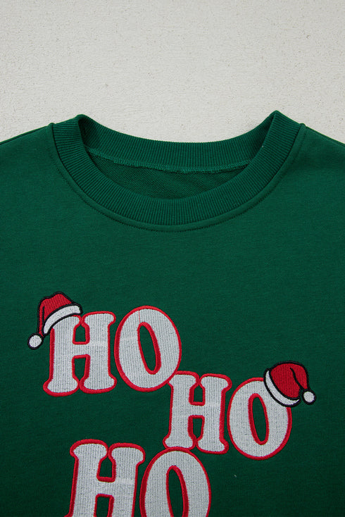 Embroidered HO HO HO Santa Hat Crewneck Sweatshirt