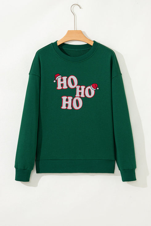 Embroidered HO HO HO Santa Hat Crewneck Sweatshirt