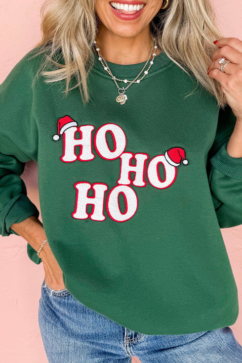 Embroidered HO HO HO Santa Hat Crewneck Sweatshirt