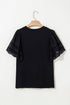 Embroidered Hollow Out Short Sleeve Round Neck Stretch Top