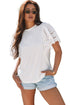 Embroidered Hollow Out Short Sleeve Round Neck Stretch Top