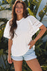Embroidered Hollow Out Short Sleeve Round Neck Stretch Top